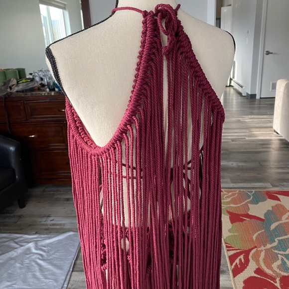 Handmade Wine Red Macramé Dress Unique Small - Picture 5 of 16